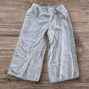 Flax Linen Pants Women's L Purple Woven Wide Leg Cropped Beach LINEN